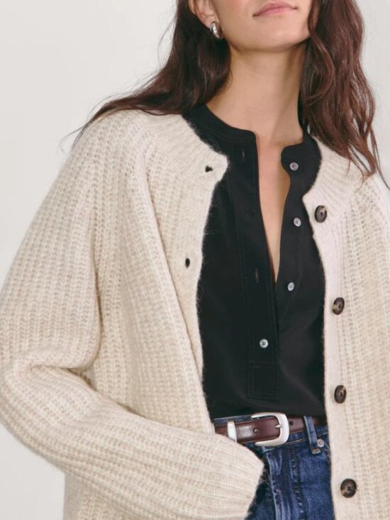 Everlane Sweaters - Everlane Fisherman Cardigan Heathered Oak Women M Alpaca Wool Quiet Luxury